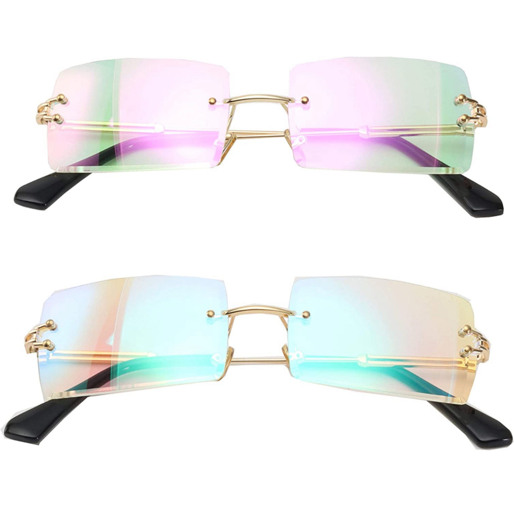 GREEN AND PINK HOLOGRAM GLASSES